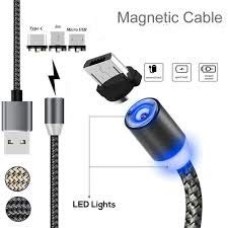3 in 1 Magnetic Charging Cable | 3 Amp USB Fast Charging Cable | 360° Rotating Fast Charging Cable with LED Light for All Phones and Tab Models (Micro USB, Type C, iOS iPhone) (Colour May Very)
